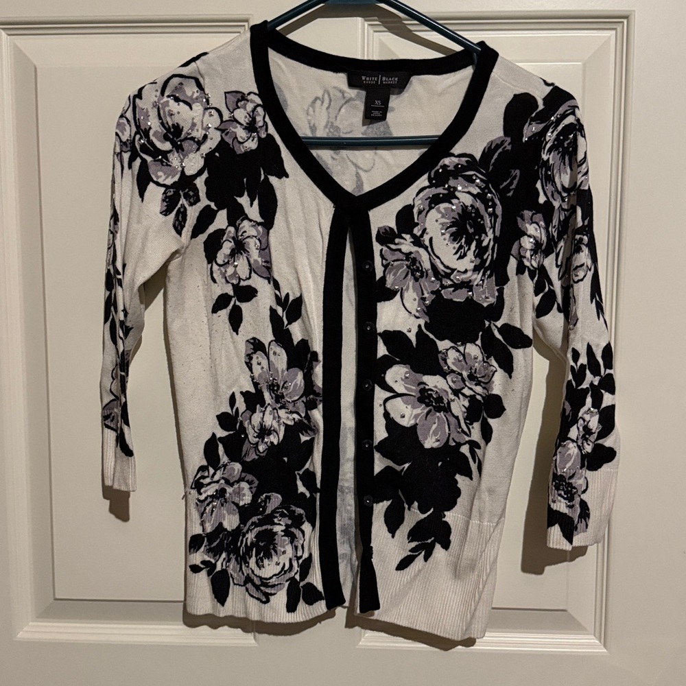 White House Black Market Holiday Floral Cardigan View 2